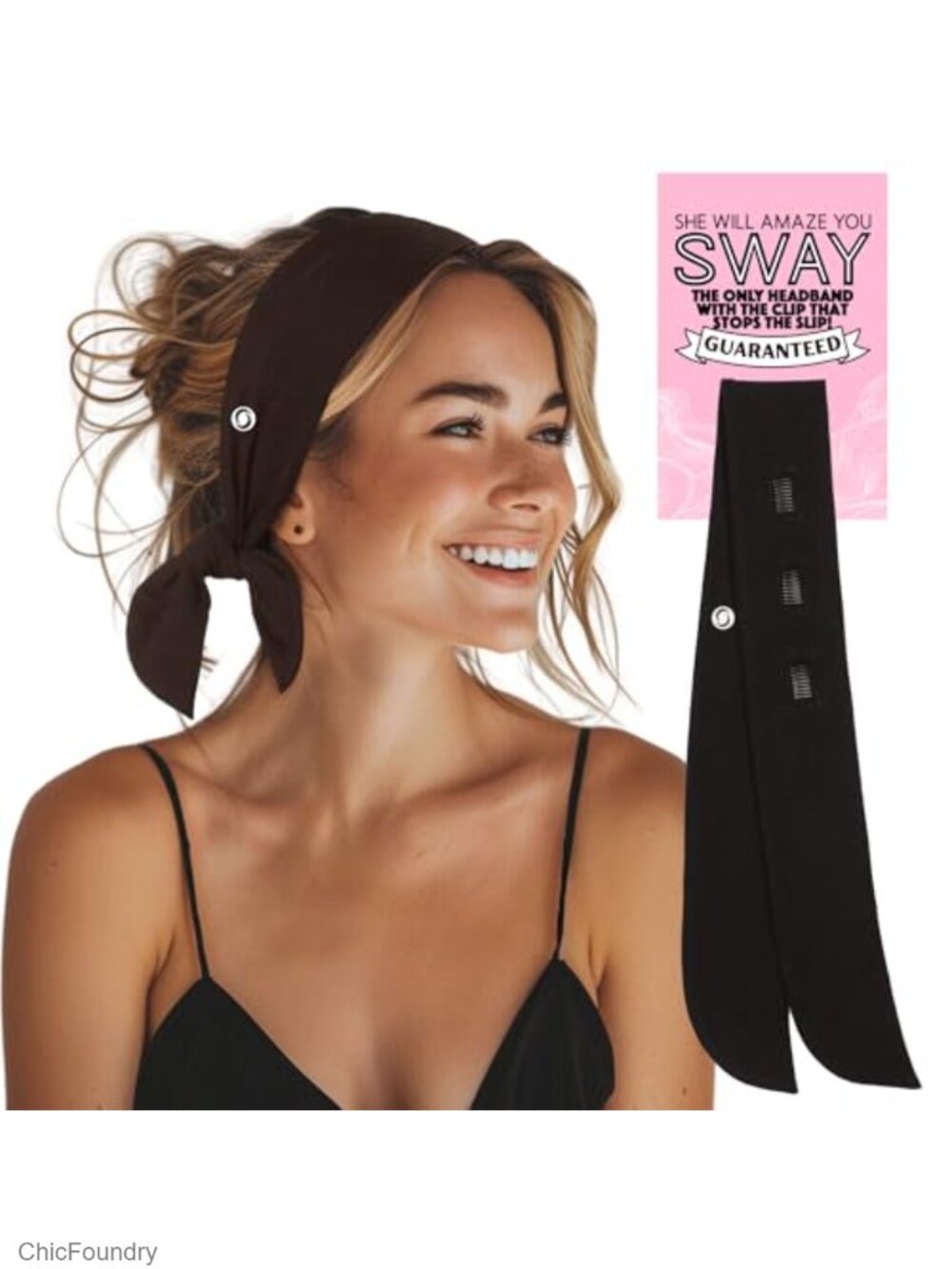 No-Slip Stretch Headband with Patented Six-Clip System for Workouts